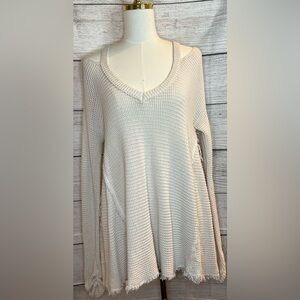 Free People Cream Cold Shoulder Distressed Knit Sweater | Boho Oversized